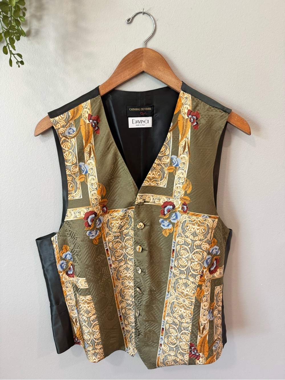 DaVinci Olive & Gold Floral Silk Brocade Vest